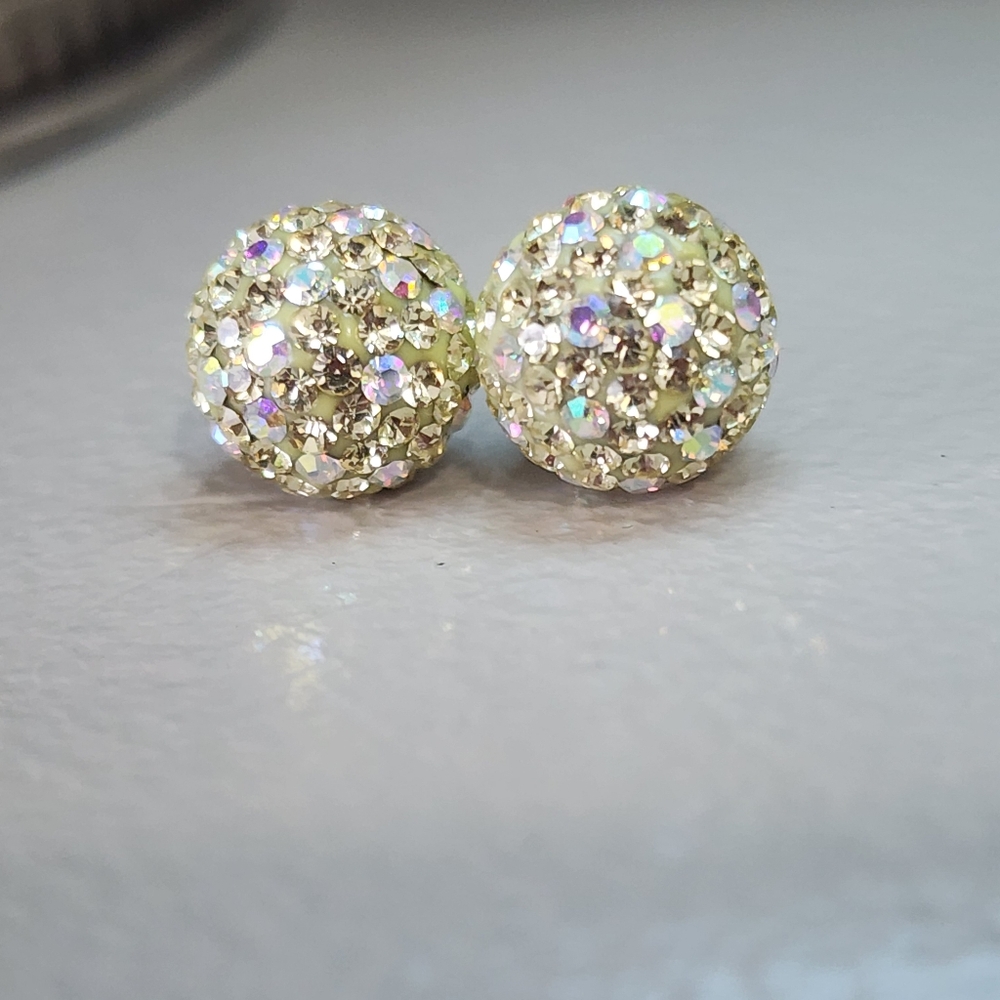 Soft Yellow AB Crystal Ball Earrings (10mm) - Picture 6 of 6